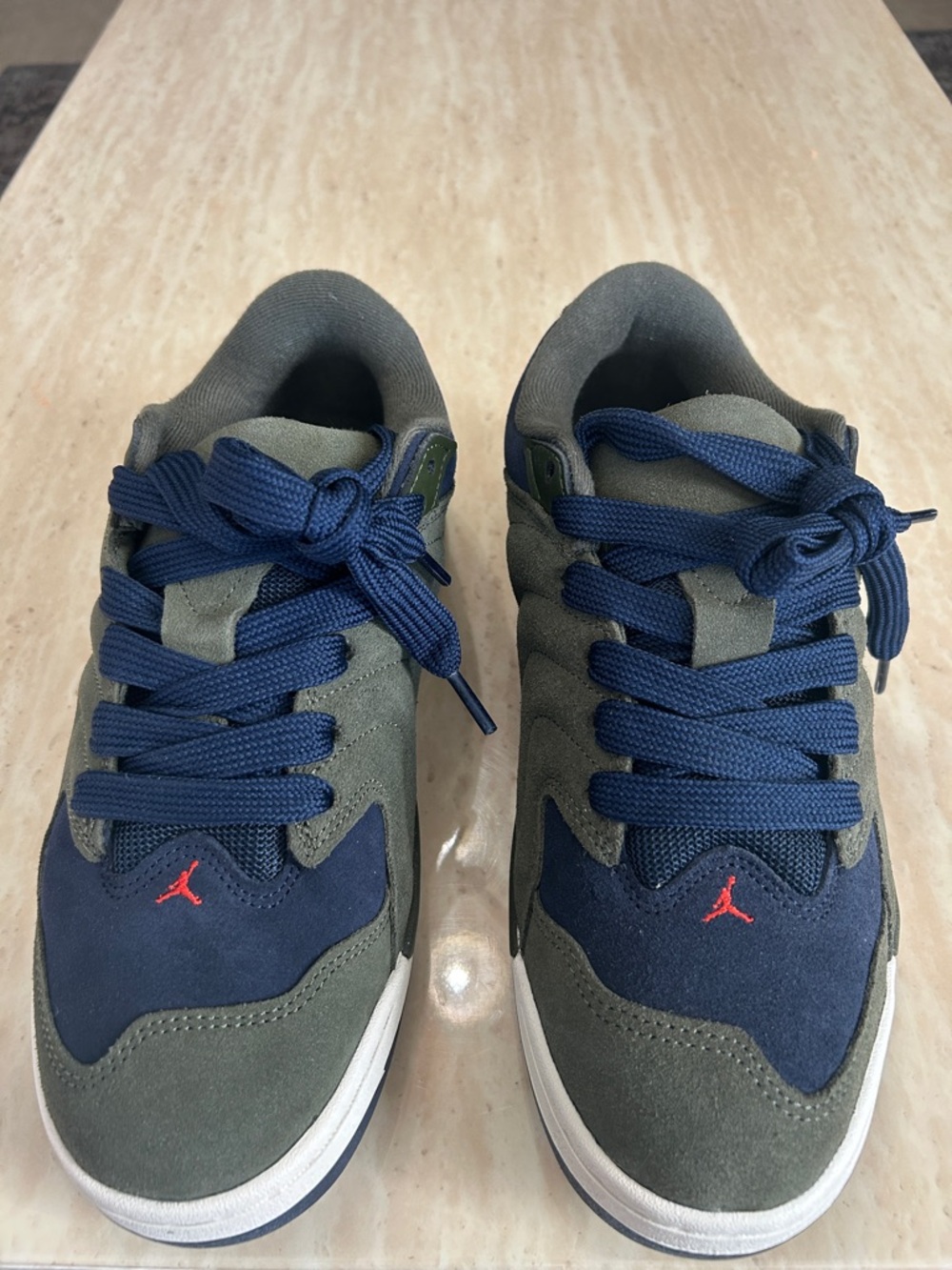 Jordan Low-Top Sneakers in Navy, Olive & Red Accent
